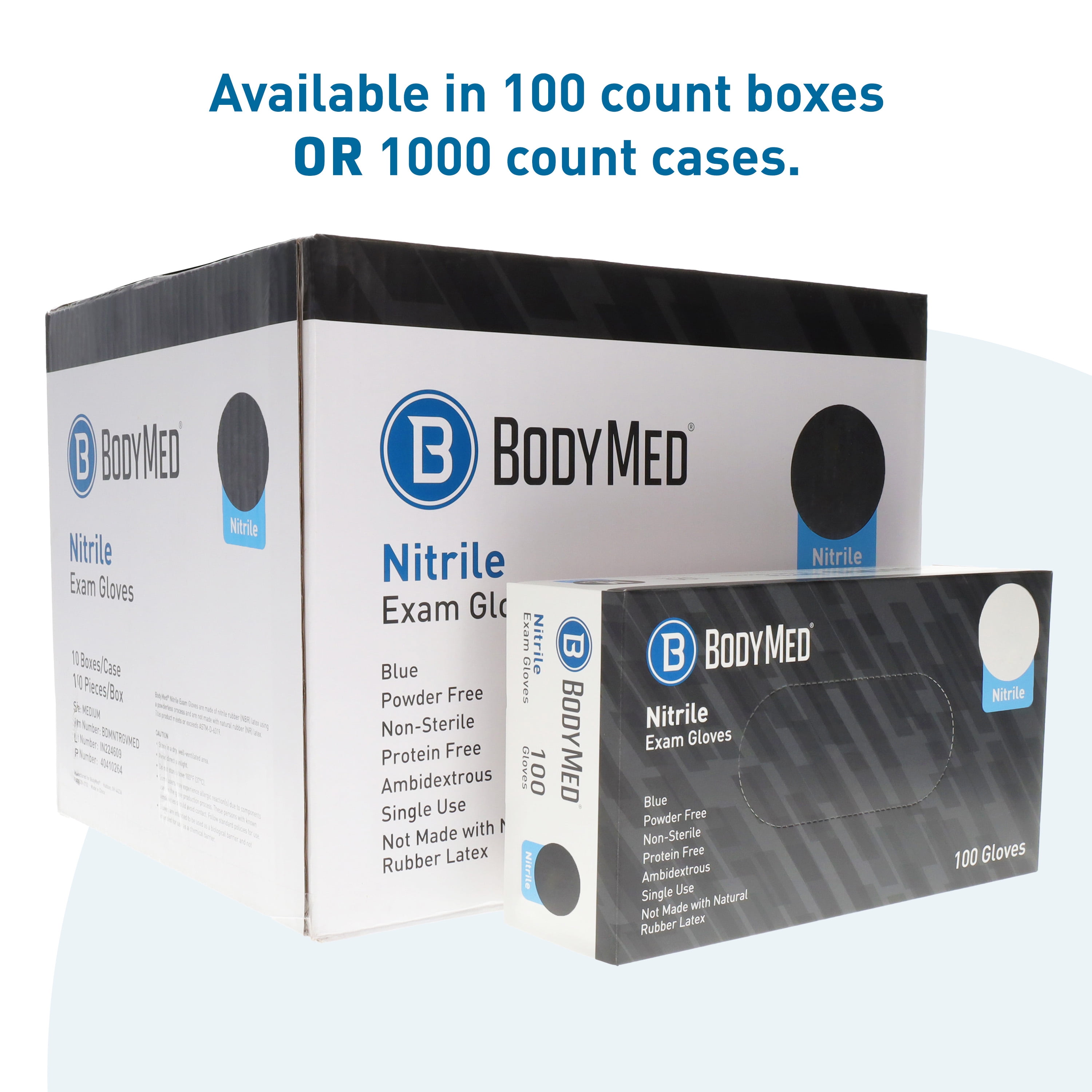 BodyMed Nitrile Gloves for Exam and Home Use, Medium, 1,000 Count - Latex & Powder Free Disposable Gloves for Medical