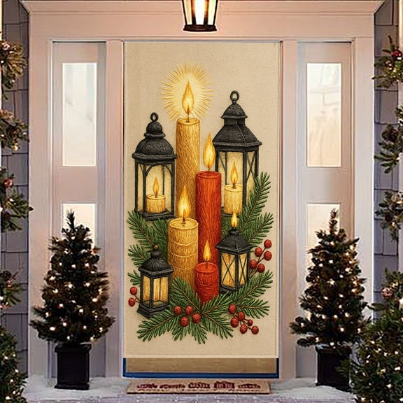 RuiJiao Waterproof Christmas Door Curtain with Festive Print, Polyester Fabric 180x90cm Holiday Decoration Background