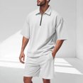 thumbnail image 2 of CHUMUD Mens 2 Piece Summer Outfits Classy Casual Half Zipper Collared Golf Shirt and Shorts Set Stretch 3/4 Sleeve Suit, 2 of 9