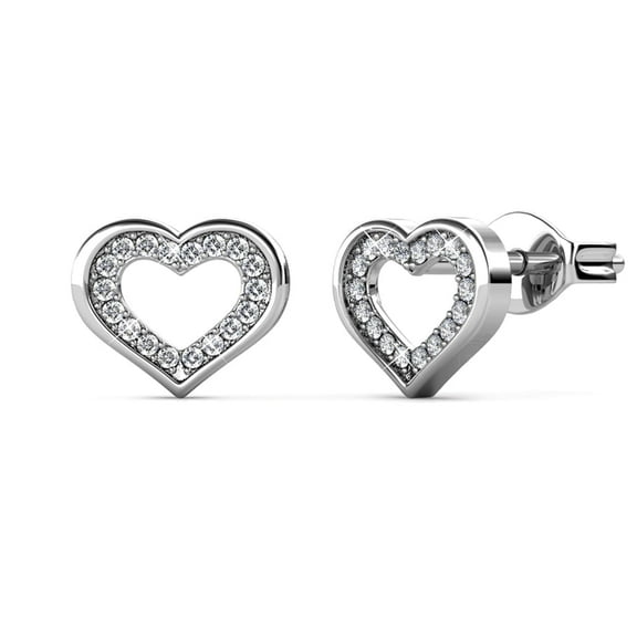 Cate & Chloe Dominique 18k White Gold Plated Heart Stud Earrings with Swarovski Crystals for Women
