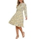 thumbnail image 4 of Vestido midi vintage de flores con cinturón y mangas largas de gasa con cuello atado de Allegra K para mujer XS blanco y amarillo, 4 of 6