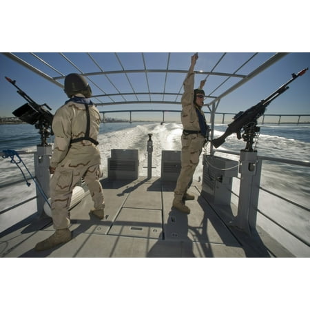 Soldiers serve as aft lookouts on a patrol boat during a simulated escort of a high-value assets transiting San Diego Bay Poster (Best Escorts San Diego)