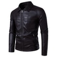 thumbnail image 3 of Men's PU Leather Jacket with Shoulder Padding, Collared Motorcycle Coat, Stylish and Durable Outerwear for Everyday Use, 3 of 19