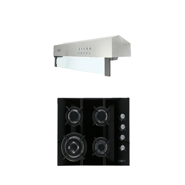 Combo Parrilla 60 cm cristal templado negro y Campana Slim Acero Inox 50 cm ODIPO Campana Pared y Parrilla Empotrable Gas