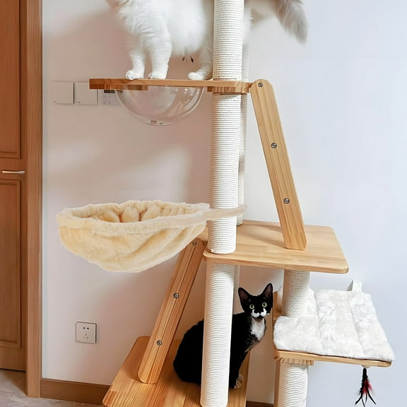 LULULION Scratching Cat Perch Window Seat Plush Cat Nest Beige 1Pcs Indoor Use