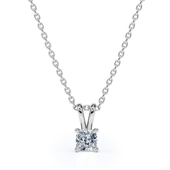 JeenMata 0.5 Carat Cushion Cut Moissanite - Adorable Pendant Necklace - 18K White Gold Plating Over Silver