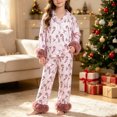 thumbnail image 2 of mgoYE Christmas Pajamas Set Toddler Baby Girl Printed Pjs Button Shirt Pants Sleepwear Cute 2Pcs Loungewear 1-2 Years, 2 of 9