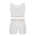 thumbnail image 2 of iixpin Kids Girls 2 Piece Gymnastics Dance Outfits Shiny Rhinestones Crop Top with Shorts Set Dancewear White 16, 2 of 5