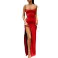 thumbnail image 1 of B91xZ Plus Size Dresses formal V Neck Ruffle Split Evening Party Long Dress,Red M, 1 of 4