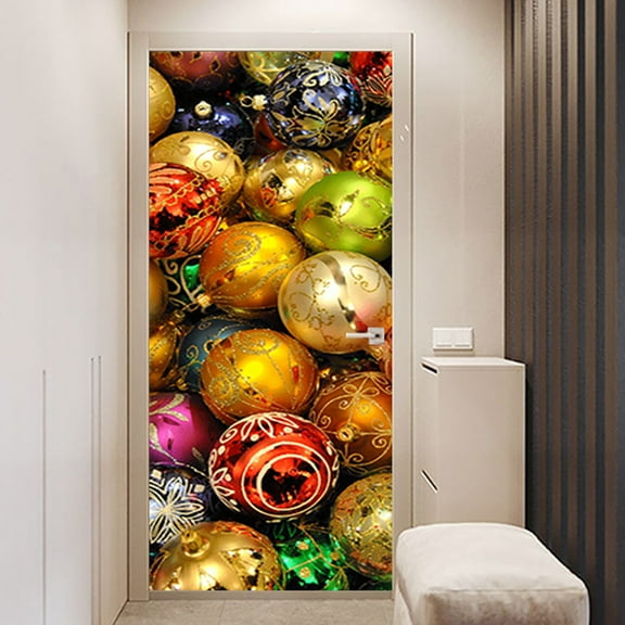 Christmas Ball 3DDoor Sticker, Waterproof Door Mural Removable Vinyl Door Wallpaper,Front Door Cover for Festive Party Home Decor,S(38.5x200cmx2Pcs)