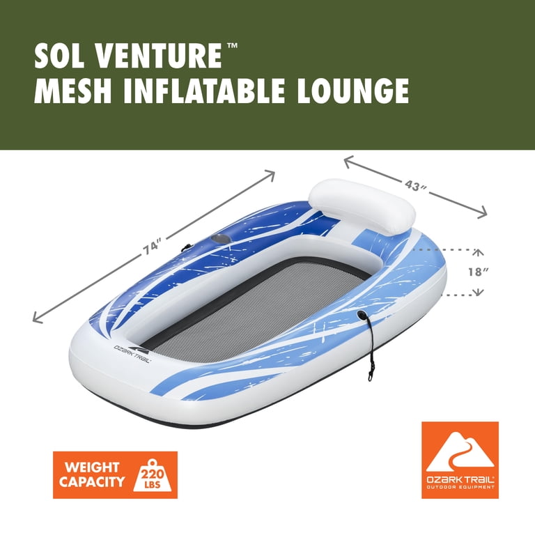 Ozark Trail Sol Venture Mesh Lounge Float with Headrest and Cup