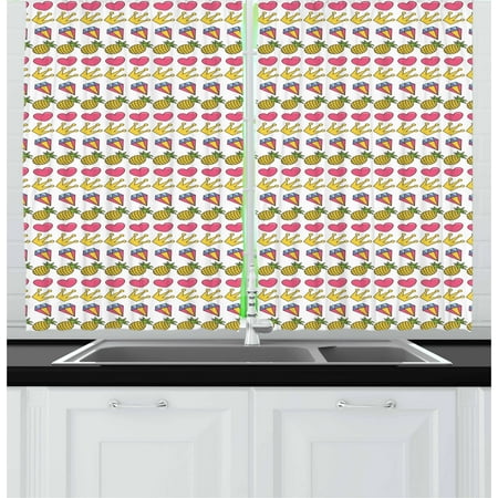 Stone Pineapple Doodle Curtains 2 Panels Set, Heart Crown Gemstone and Pineapple Children Cartoon Design Colorful Illustration, Window Drapes for Living Room Bedroom, 55W X 39L Inches, Multicolor, by Ambesonne ()