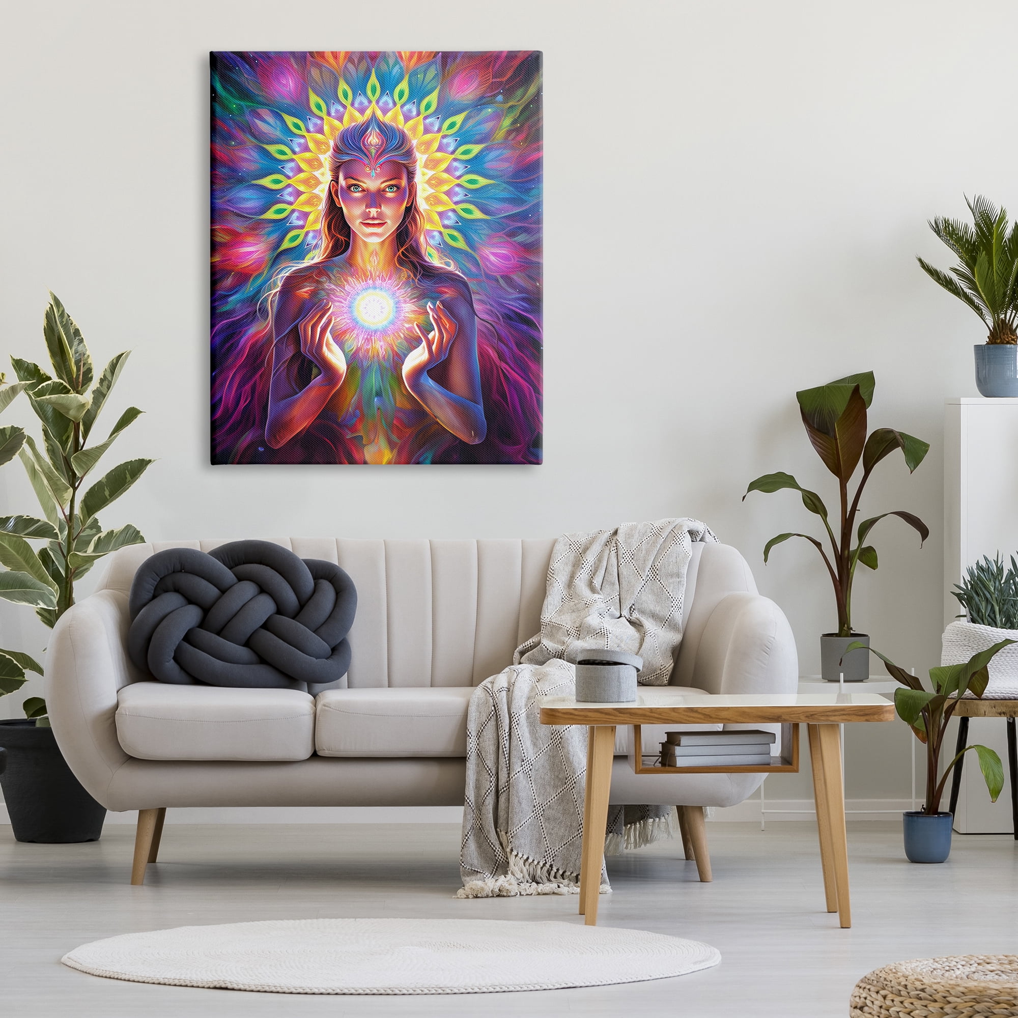 Stupell Industries Girl with Abstract Fractals Abstract Painting Gallery Wrapped Canvas Art Print Wall Art, 36 x 48