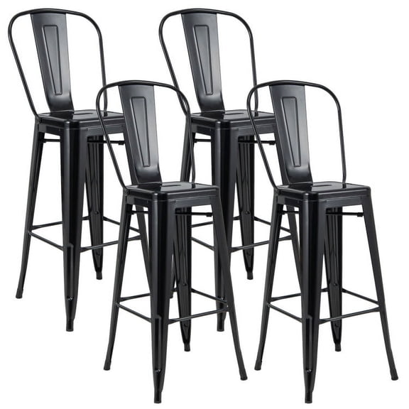 Canddidliike 30 Inch Height Set of 4 High Back Metal Industrial Bar Stools-Black, Bar Height Stools, Barstools for Kitchen, Dining Room
