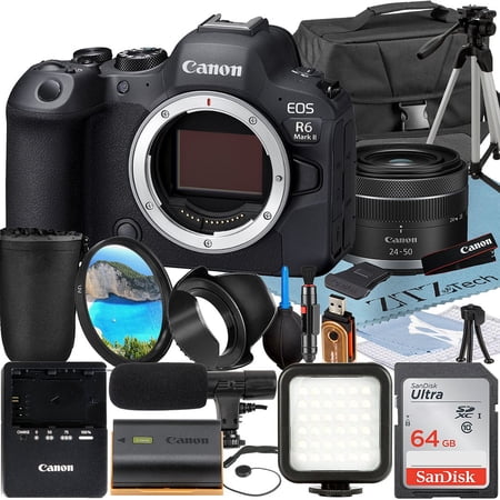 Canon EOS R6 Mark II Mirrorless Camera with RF 24-50mm Lens + SanDisk 64GB Memory Card + Case + LED Flash + ZeeTech Accessory Bundle