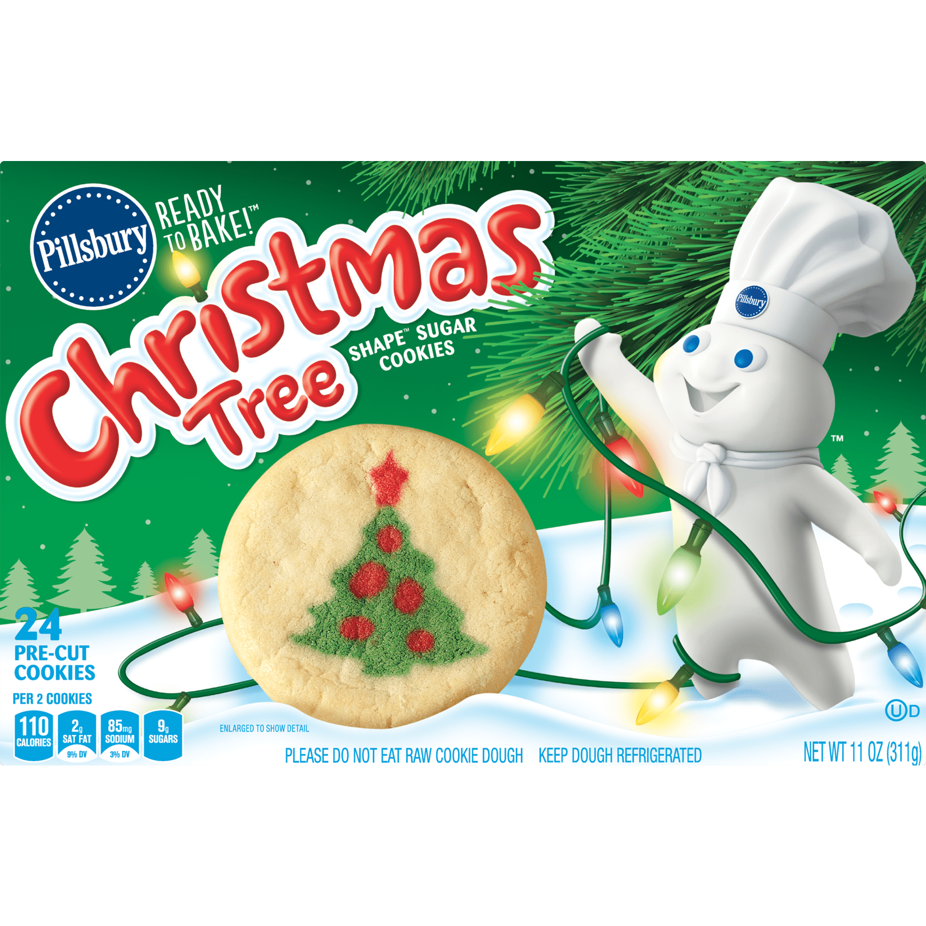Christmas Tree Shape Sugar Cookie Dough 11 Oz 24 Count Walmart