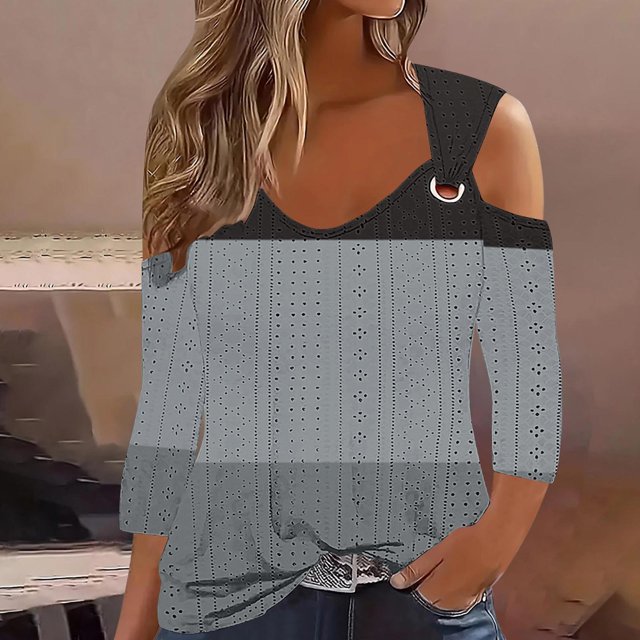 RXIRUCGD Blouse à Manches Courtes Rayée Décontractée pour Femmes, Gris, Taille : L