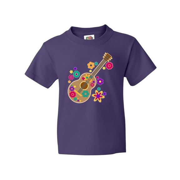 Inktastic Acoustic Guitar with Colorful Flowers Youth T-Shirt