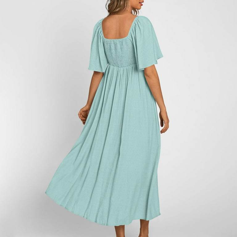 Munlar Womens Mint Green Sundress V Neck A-line Short Sleeve Flowy Midi  Dress Ruffle Summer Dress for Women - Walmart.com