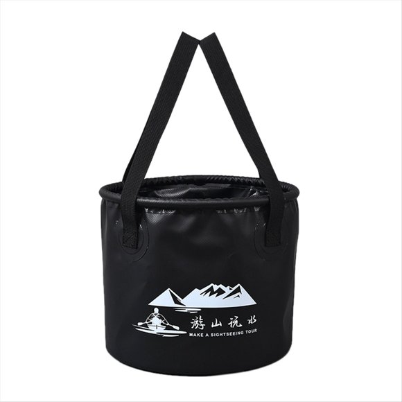 Cubo Plegable con Asa para Acampar, Pescar, Senderismo, Bolso Plegable para Contenedor de Agua, Portátil, Plegable, Negro