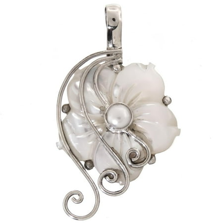 Silver And Mother Of Pearl Cufflinks - Freshwater Cultured Pearl Mother Of Pearl Flower Swirl 925 Silver Pendant, 1 3/4