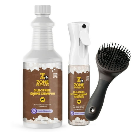 Zone Protects Silk-Stride Detangle Equine Bundle; Detangle Shampoo, Detangle Spritzer Spray and Detangle Brush