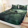 thumbnail image 4 of Manfei Halloween Crow Bed Sheets 4-Piece, Gothic Spooky Animal Full Size Sheets, Green Black Gray,1 Fitted Sheet, 1 Flat Sheet and 2 Pillowcases, 4 of 5