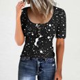 thumbnail image 2 of Clearance Low Scoop Neck Tunic Tops for Women Front Button-Up Short Sleeve Tee Floral Funny Tee Shirts Slim Fitted Tunic Blouses Comfort Casual T-Shirt Going Out Holiday Summer Clothes, 2 of 5