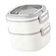 thumbnail image 3 of yuksok Airtight Rectangle Lunch Boxes Hot or Cold Food Storage Salad Container Reusable White 2 Tier, 3 of 9