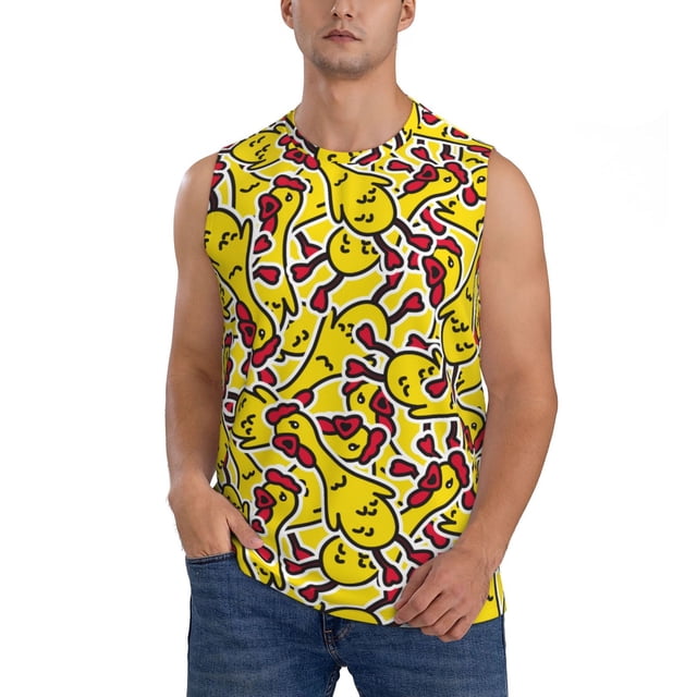 Bingfone Chicken Cartoon Pattern Men's Tank Tops Workout Sleeveless Tee Shirts Running Beach Tanks for Men-XX-Large