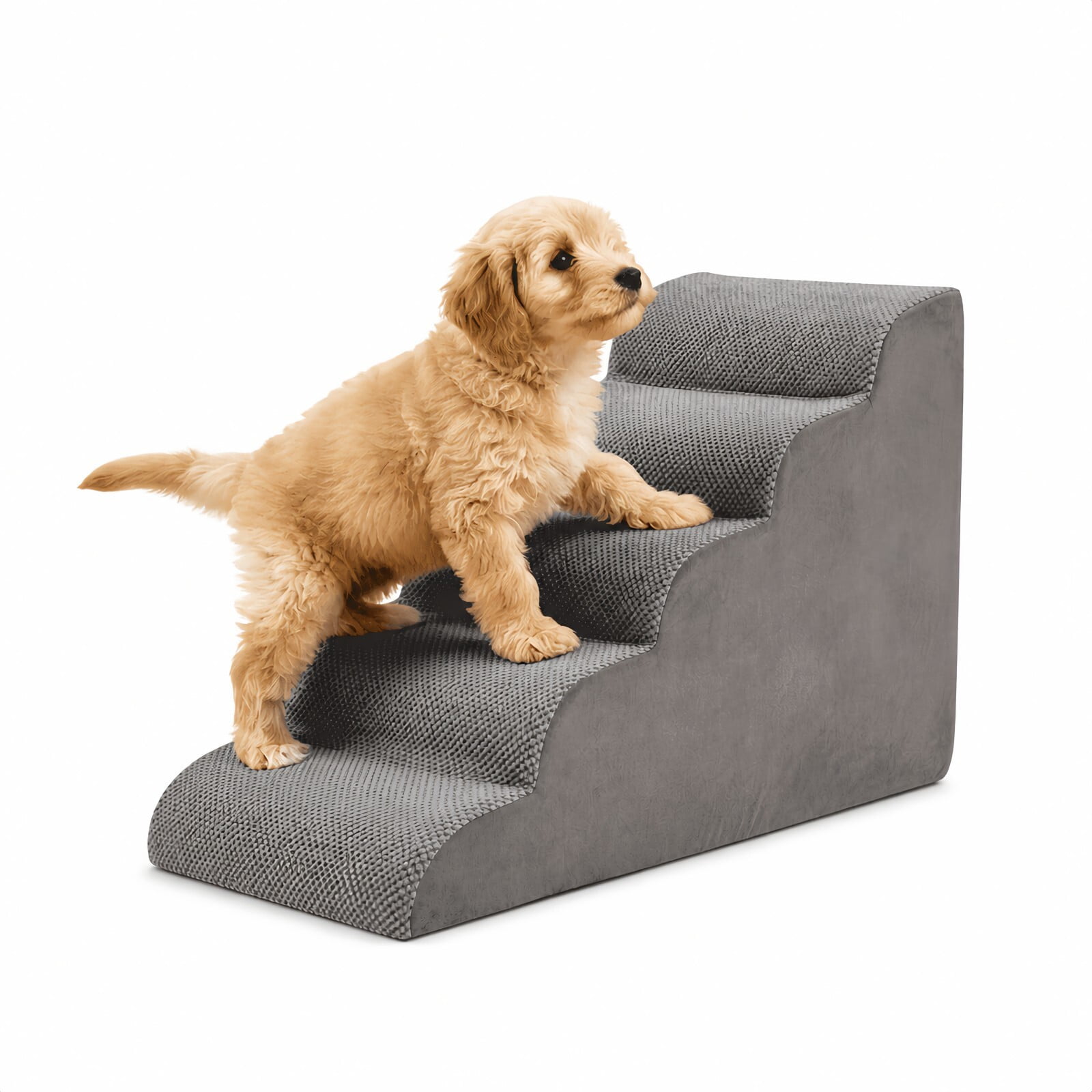 Kelno 22" Tall Dog Stair Foldable Foam Rounded Corner Pet Steps with Removable Washable Cover, Gray