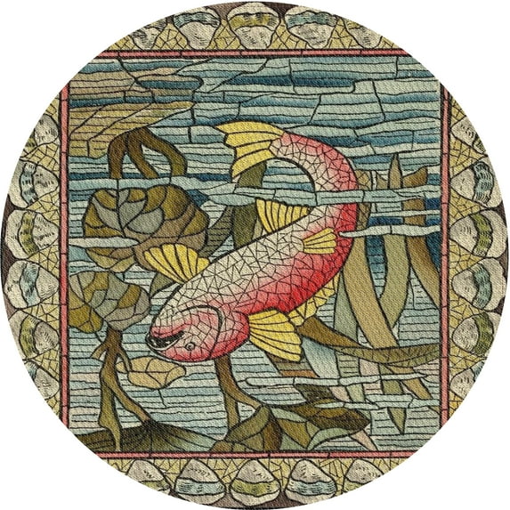 Ahgly Company Indoor Round Patterned Chocolate Brown Novelty Area Rugs, 7' Round