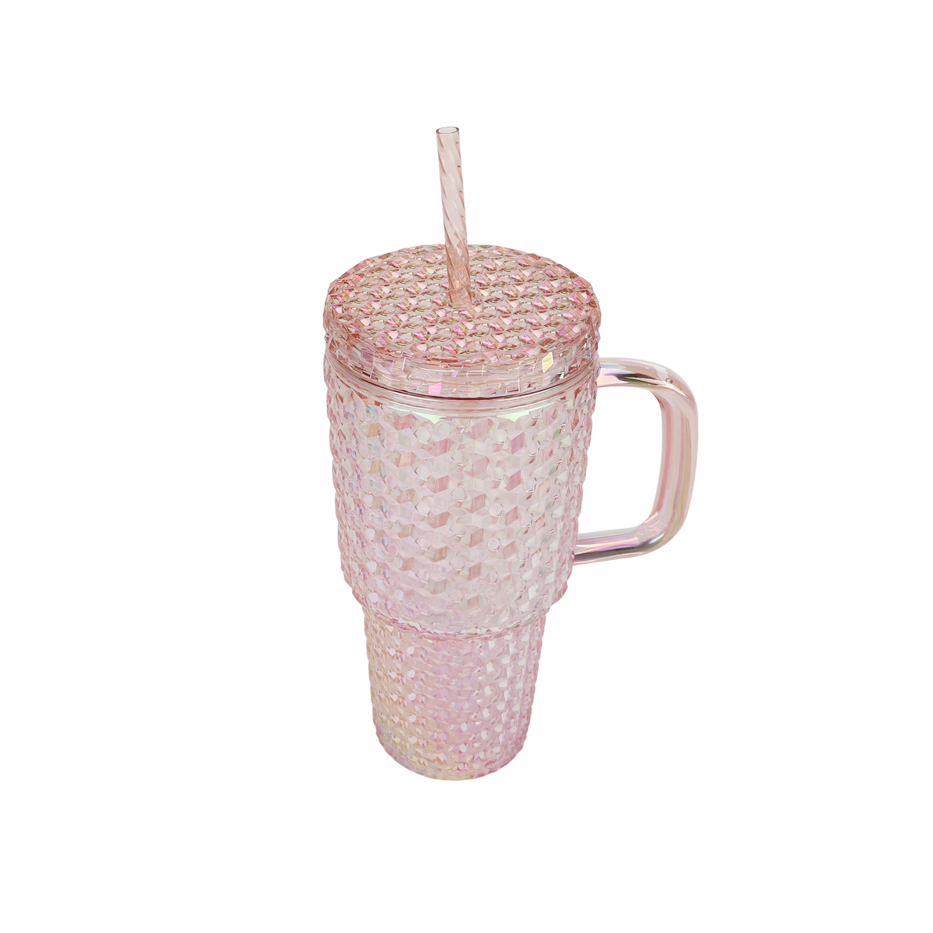 Holiday Time 30 ounce Acrylic Double Wall Iridescent Textured Mug, Pink