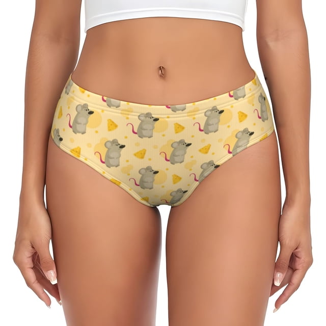 Balery mouse and cheese Ropa Interior de Algodón para Mujer con Dibujo – Braguitas Cómodas y Elásticas, Estilo Clásico-Small
