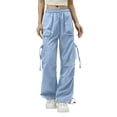 thumbnail image 2 of Women Athletic Windbreaker Pants Drawstring Multi Pocket Breathable Casual Cargo Solid Color Joggers, 2 of 7