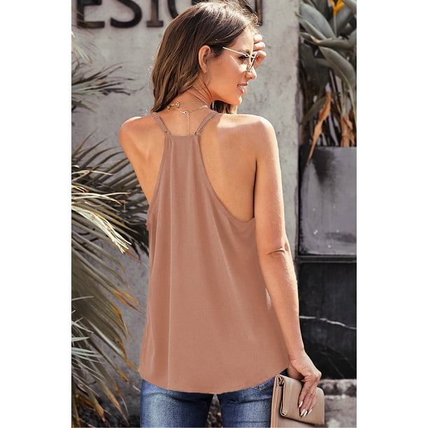 ABPHQTO Camiseta sin mangas con espalda cruzada para mujer Khaki Bold Beautiful