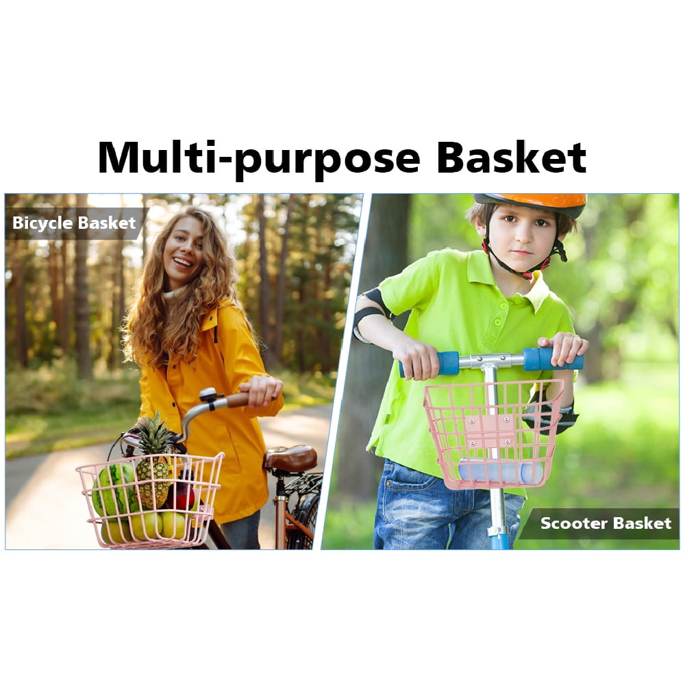 Pink Metal Anti-Sag Front Bicycle Basket for Scooters