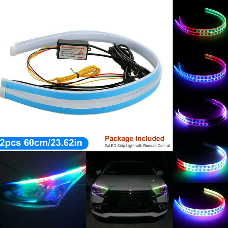 18.5 inch Car Headlight Surface LED Strip Tube Light - RGB Multi Color  Daytime Running Light Sequential Turn Signal Light