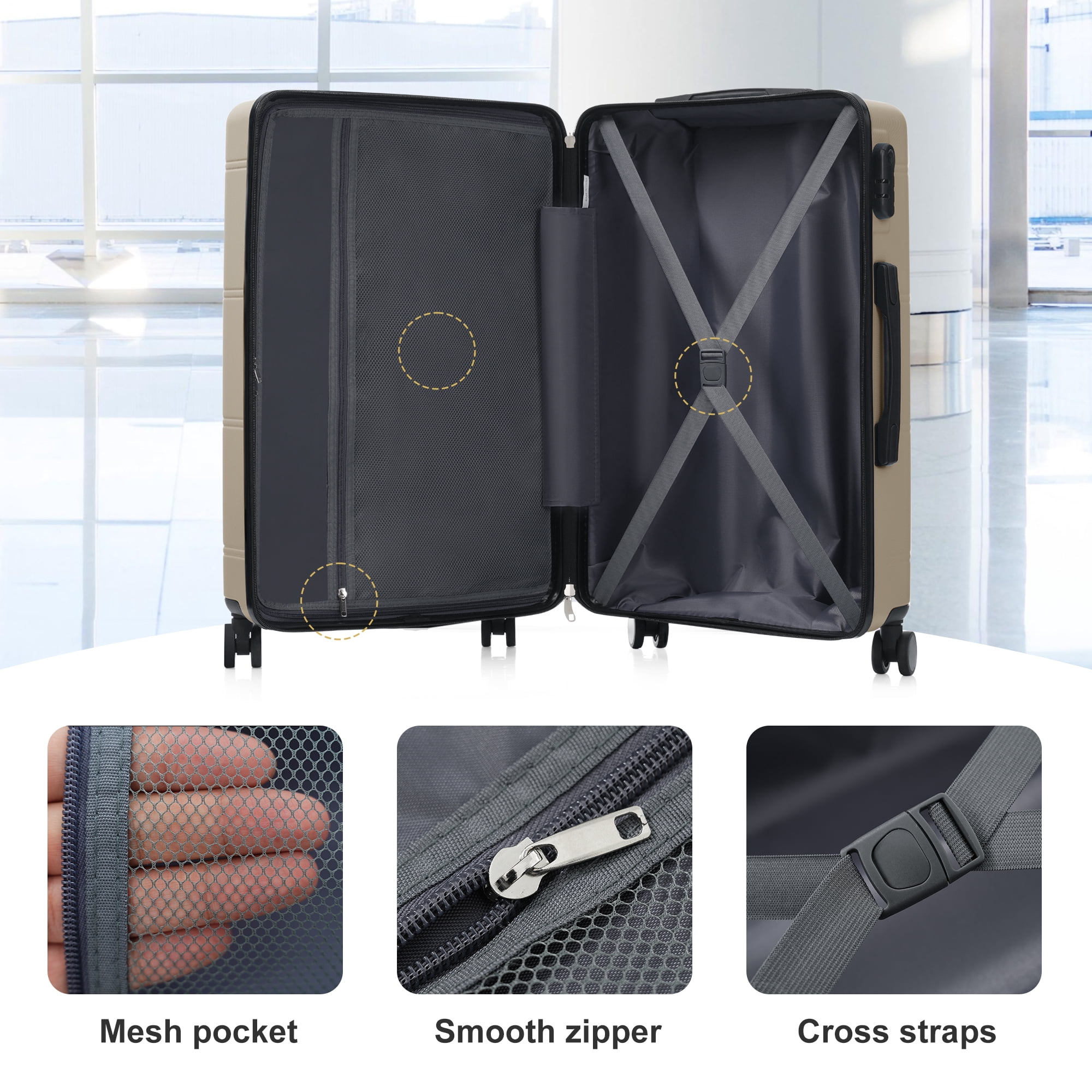 6 Piece Luggage Set,Lightweight Hardshell Suitcase with Double Spinner Wheels Handle Password Lock,14 IN Cosmetic Case 20/24/28 IN Luggages with Duffel Bag and Toiletry Bag