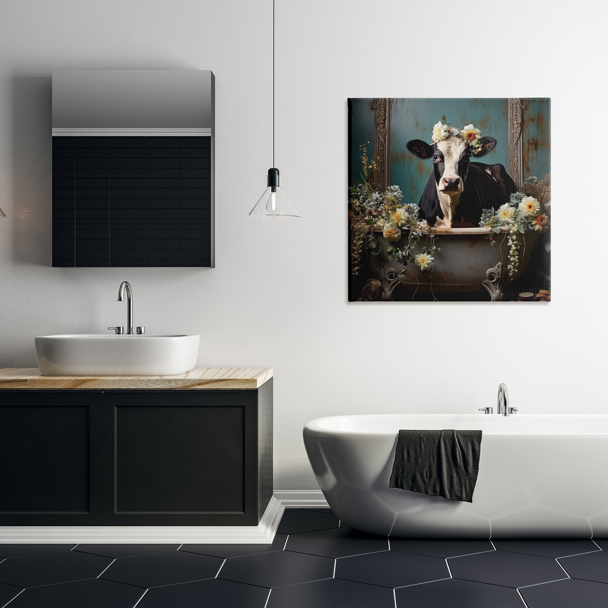 Stupell Industries Vintage Cow in Bathtub Animals & Insects Painting Gallery Wrapped Canvas Art Print Wall Art, 30 x 30