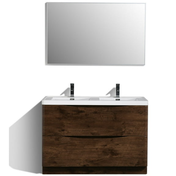 Eviva Smile 48" Rosewood Freestanding Modern Double Sink Bathroom Vanity w/ White Integrated Top