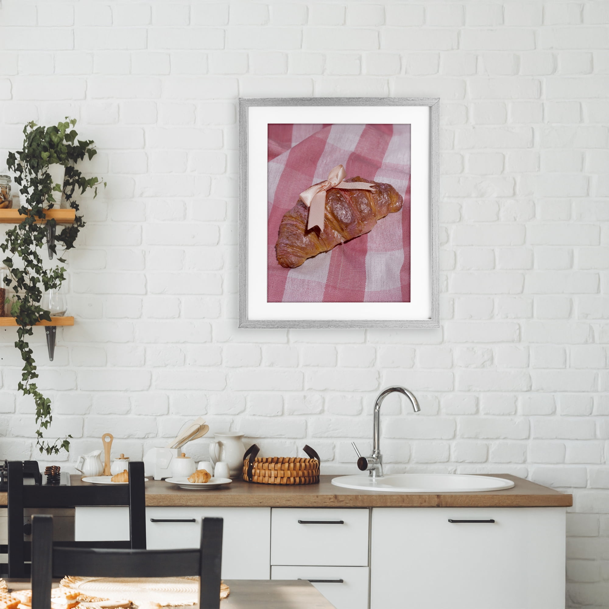 Stupell Industries Glam Ribbon Croissant Gray Framed Print Under Glass, design by LISH Creative