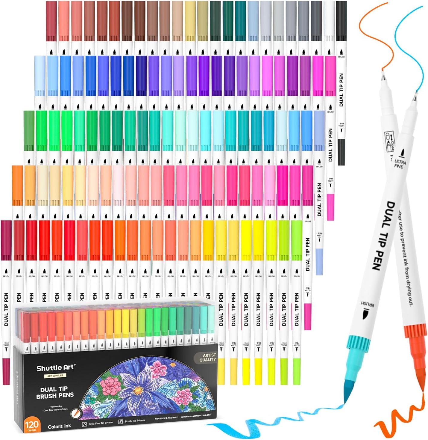 Shuttle Art Dual Tip Brush Pen Set with 96 Vibrant Colors, Pen
