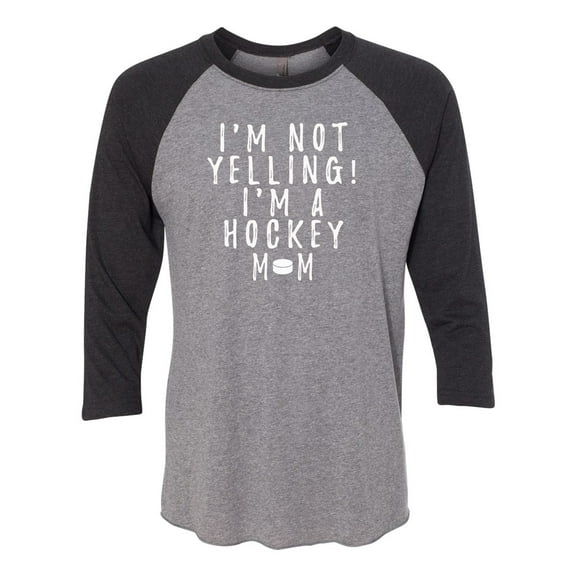 Funny I'm Not Yelling I'm a Hockey Mom Raglan Short Sleeve T-shirt-Vintage Black/Premium Heather-xl