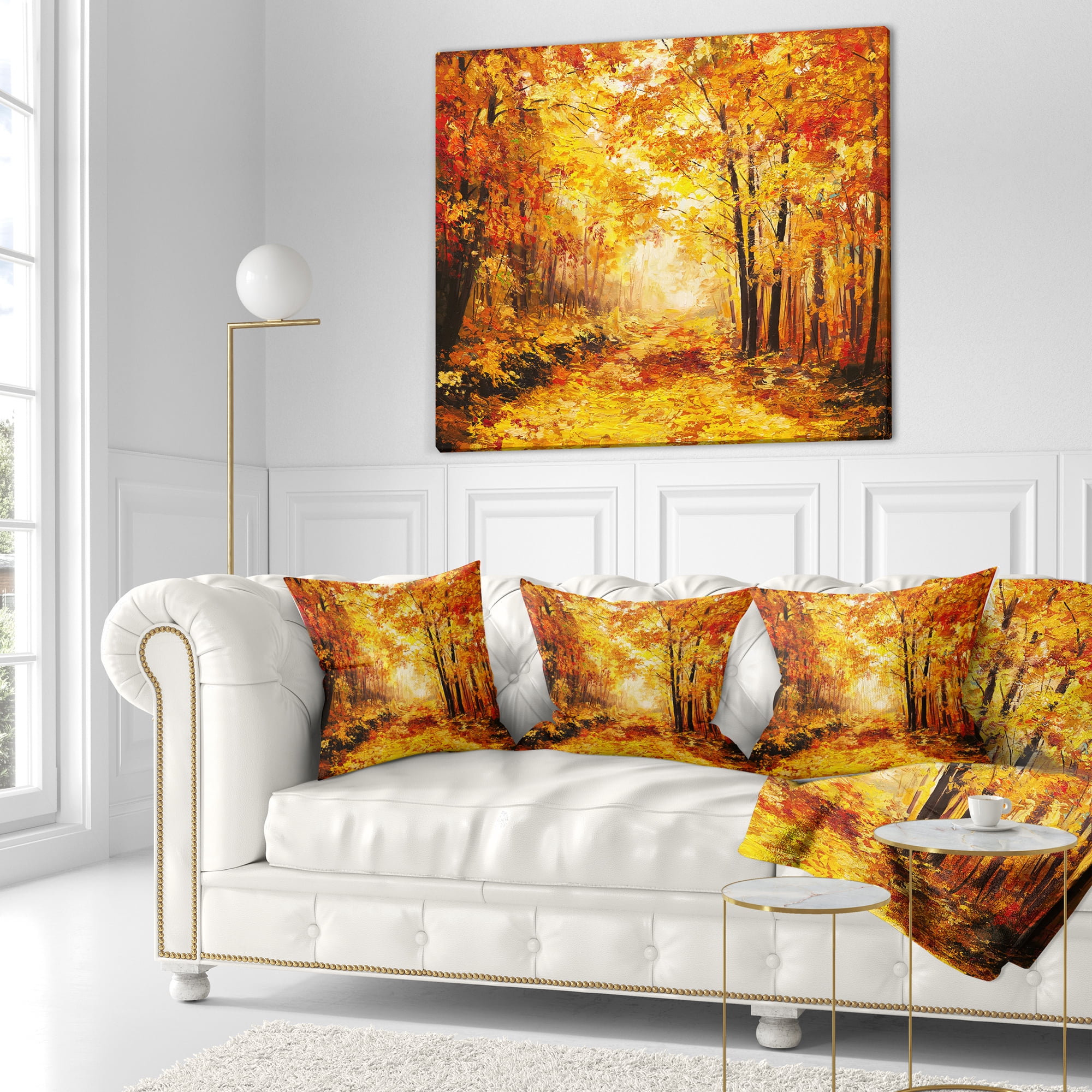 Designart Yellow Autumn Forest - Landscape Printed Throw Pillow - 18x18