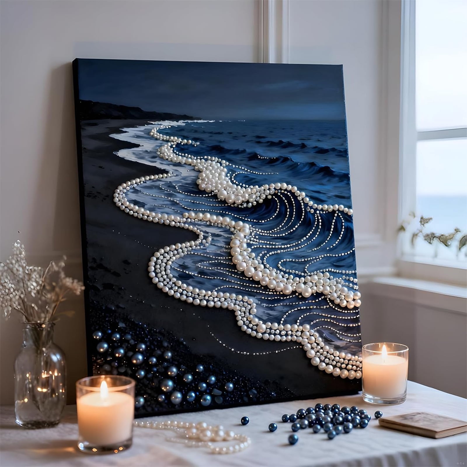 DIY Pearl Painting Kit for Adults, Beginner-Friendly Pearl Craft Kits with Wooden Frame 11.8x15.7 inches, Hangable Castle Beaded Paintings, Diamond Dots Beads Canvas Art for Wall Decor
