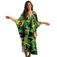 thumbnail image 3 of Xoenoiee Jamaica Flag Camo Pattern Plus Size Kaftan Dress for Women, Oversized V-Neck Batwing Sleeve, Boho Swimsuit Cover Up, Maxi Beach Resort Caftan, 3 of 7