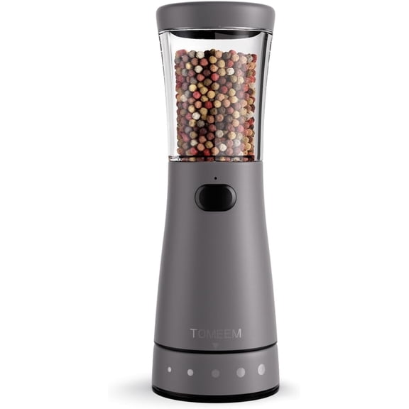 Tomeem Electric Pepper Grinder Stainless Steel USB Rechargeable,  Adjustable Coarseness with LED Light, 1 PC
