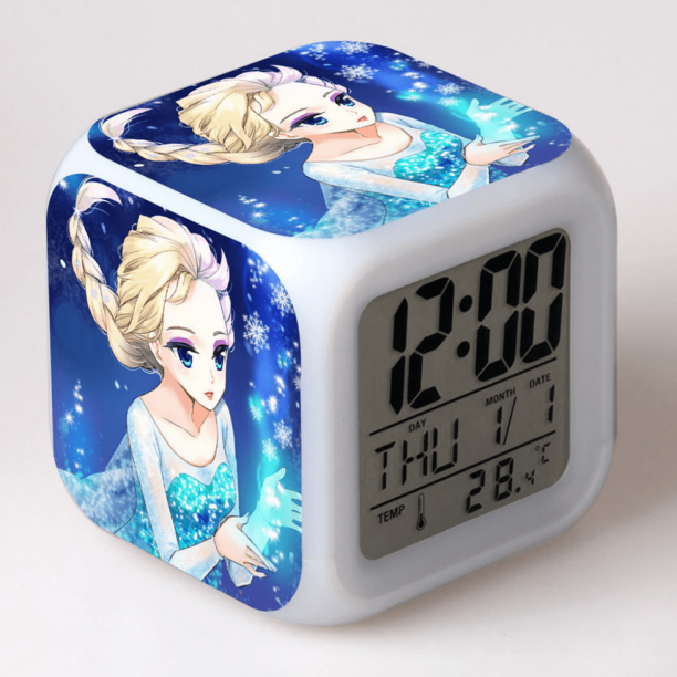 HANNTAOO Reloj despertador LED con diseño de Frozen, creativo, para escritorio, mesa, reloj digital electrónico brillante y colorido para adultos, niñas, niños y niños, juguete para regalo de
