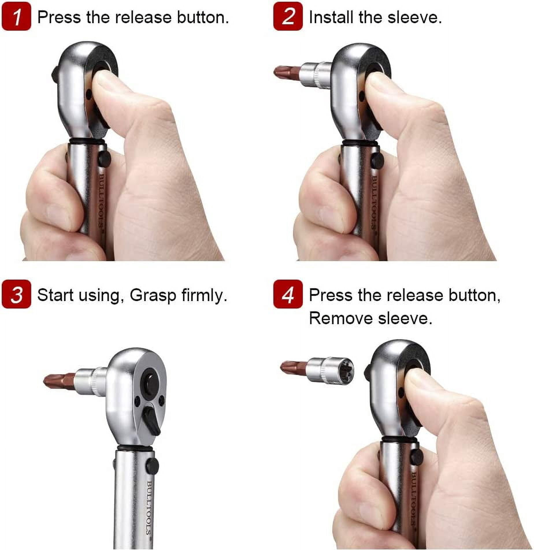 BULLTOOLS 1/4-inch Drive Click Torque Wrench Set Dual-Direction Adjustable 90-tooth Torque Wrench with Buckle (20-200in.lb / 2.26-22.6Nm)